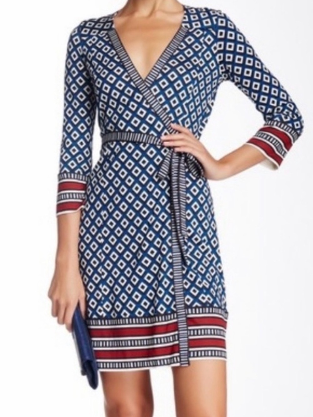 Diane Von Furstenberg DVF Tallulah Silk Wrap Dress Geo Print Size 4